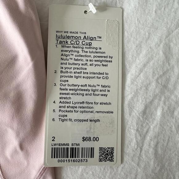 Lululemon Align Tank Top Light Support C/D Cup Strawberry Milkshake Size 2 NWT - Picture 5 of 7